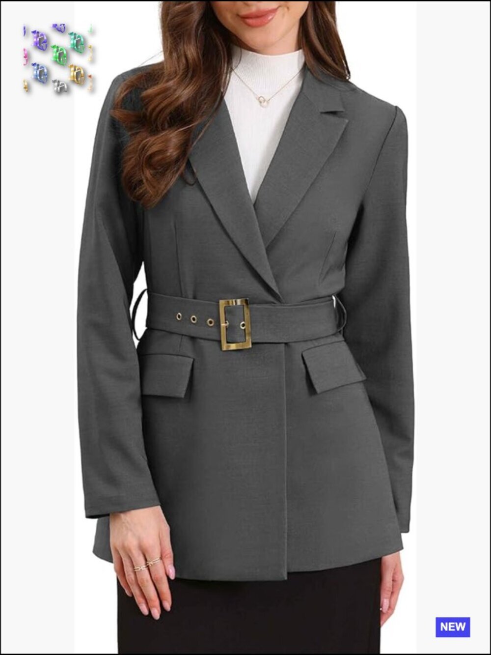 Long Sleeve Belted Blazer Double Breasted Notch Lapel Office Chic Business